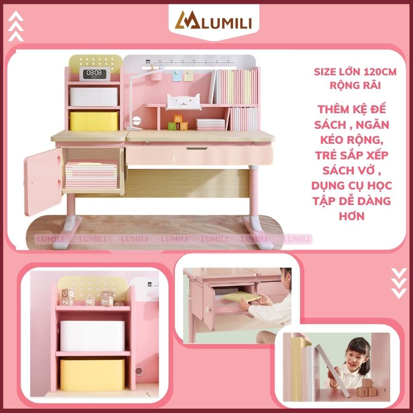 Bộ bàn học cho bé lumili S05, bàn học chống gù mặt bàn 60x1m2, bàn học sinh có tay quay,