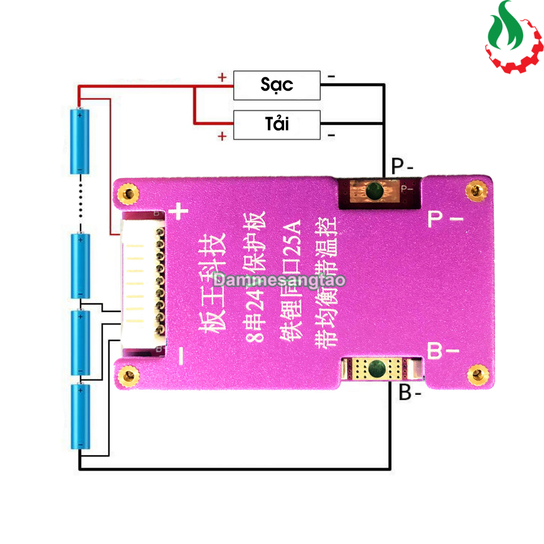 Mạch 8S 25A 24V (29.2V) BW bảo vệ pin Li-Fe 3.2V (Có dây)