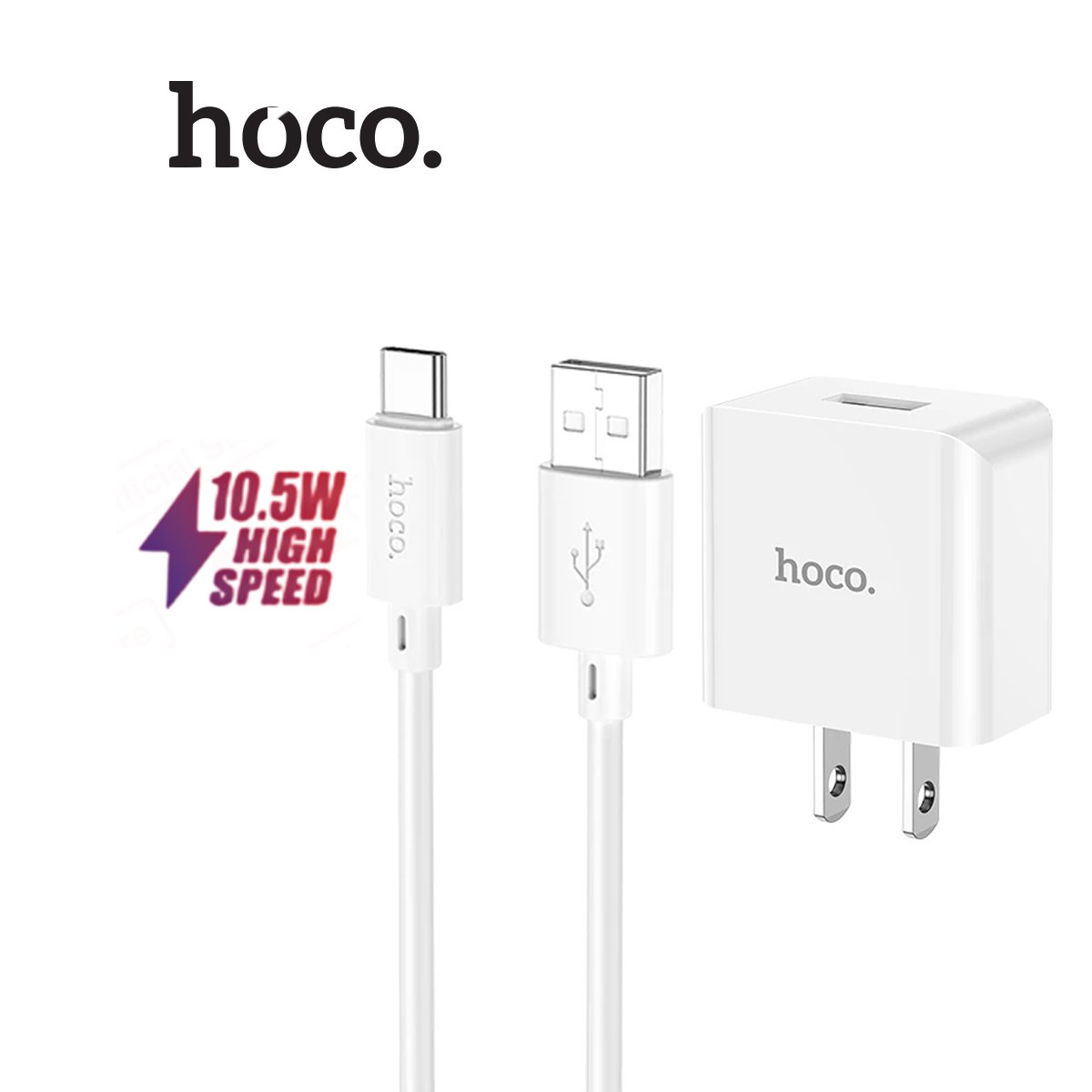 Bộ sạc nhanh pd10.5w 5v/2.1a hoco c106 chân cắm dẹt tiêu chuẩn kèm dây type-c dài 1m cho android