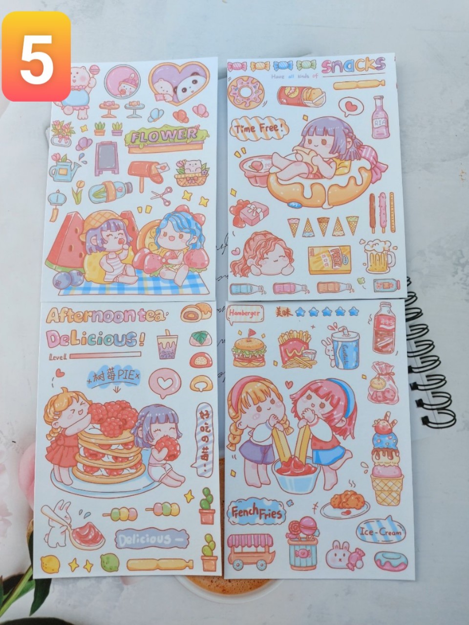 SET 4 Tấm sticker chibi dán hoạt hình khổ A6 , Chưa cắt