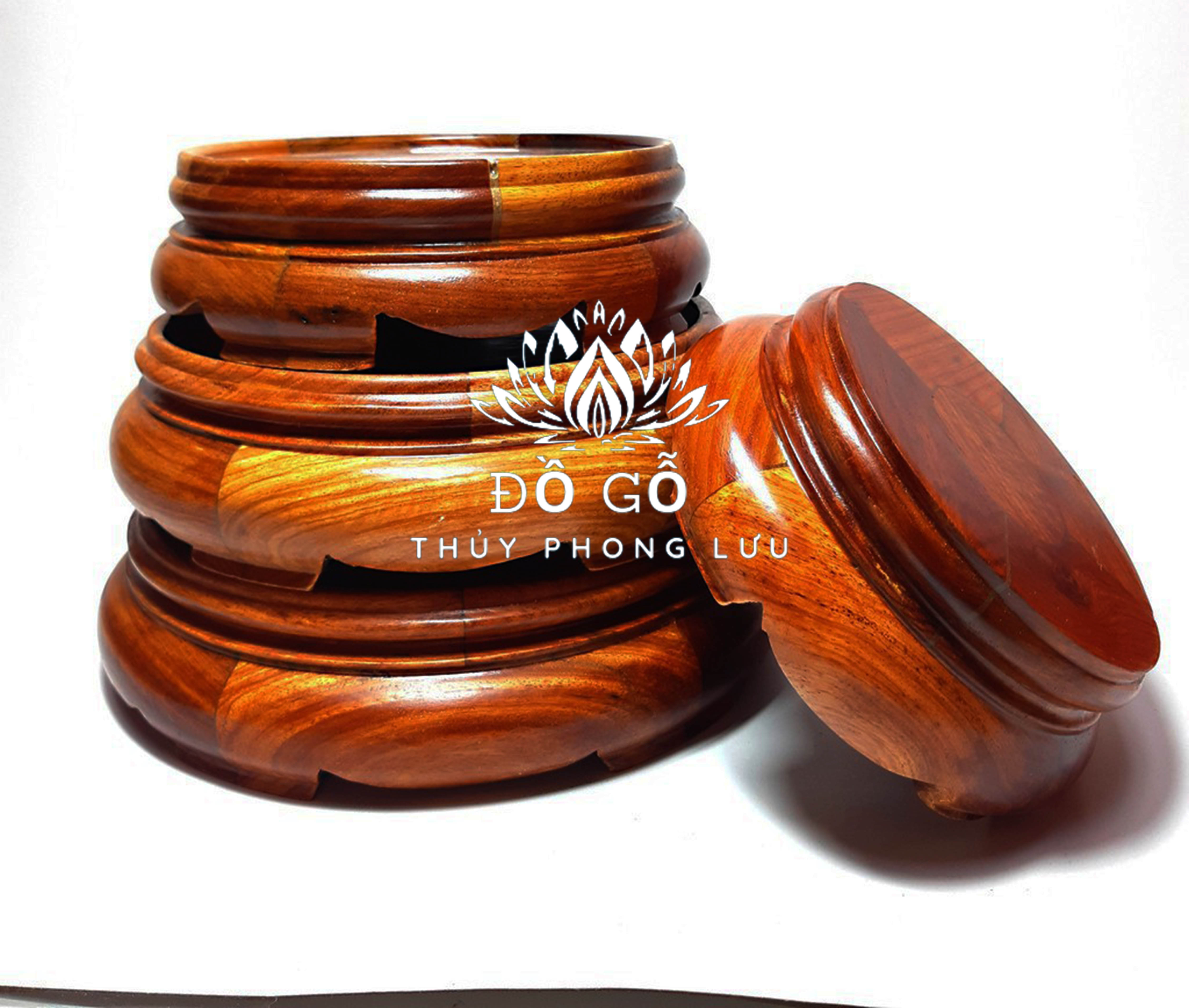 Kỷ đế tròn gỗ hương đỏ Kỷ tròn-Đôn tròn không chân-Đế bát hương cao 6cm
