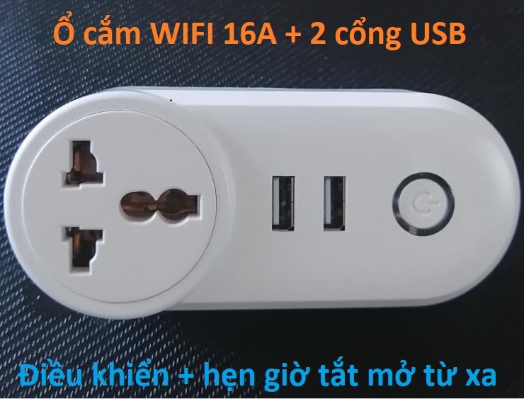 Ổ cắm wifi công suất lớn 16A kèm 2 cổng sạc USB
