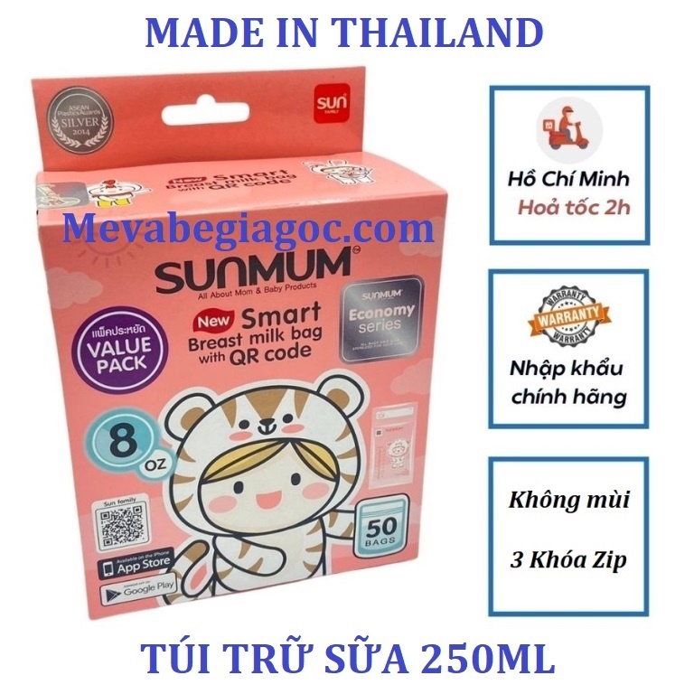 (FREESHIP ĐẾN 50k) [Có tem niêm phong] TÚI TRỮ SỮA CAO CẤP (100ML / 250ML) KHÔNG MÙI KHÓA ZIP AN TOÀN SUNMUM (Made in Thailand) NAM2