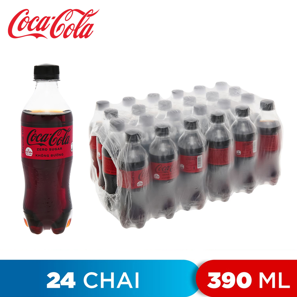 Thùng 24 chai nước ngọt không đường zero sugar coca cola 390ml
