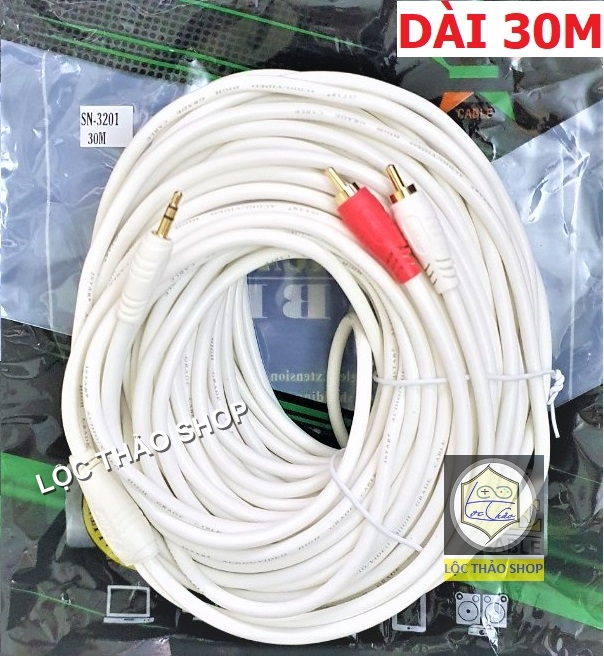 Cáp loa jack 3.5 ra 2 AV Hoa sen dài 30M Cao Cấp