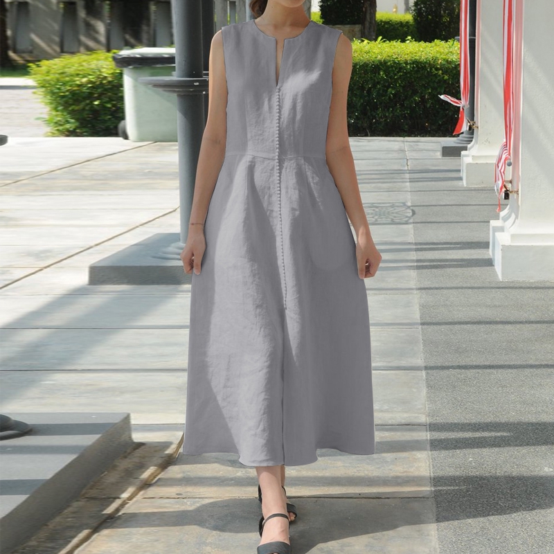 Đầm Maxi sát nách cổ chữ V cho nữ ZANZEA