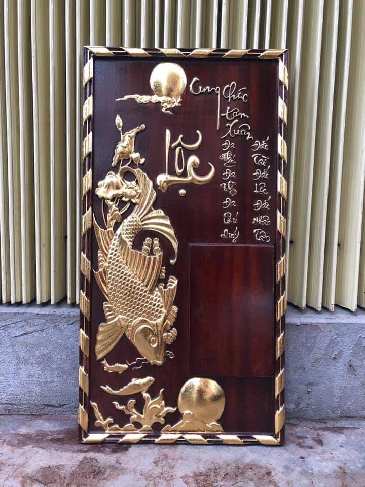 ĐỐC LỊCH cá chép thiếp vàng gỗ gụ