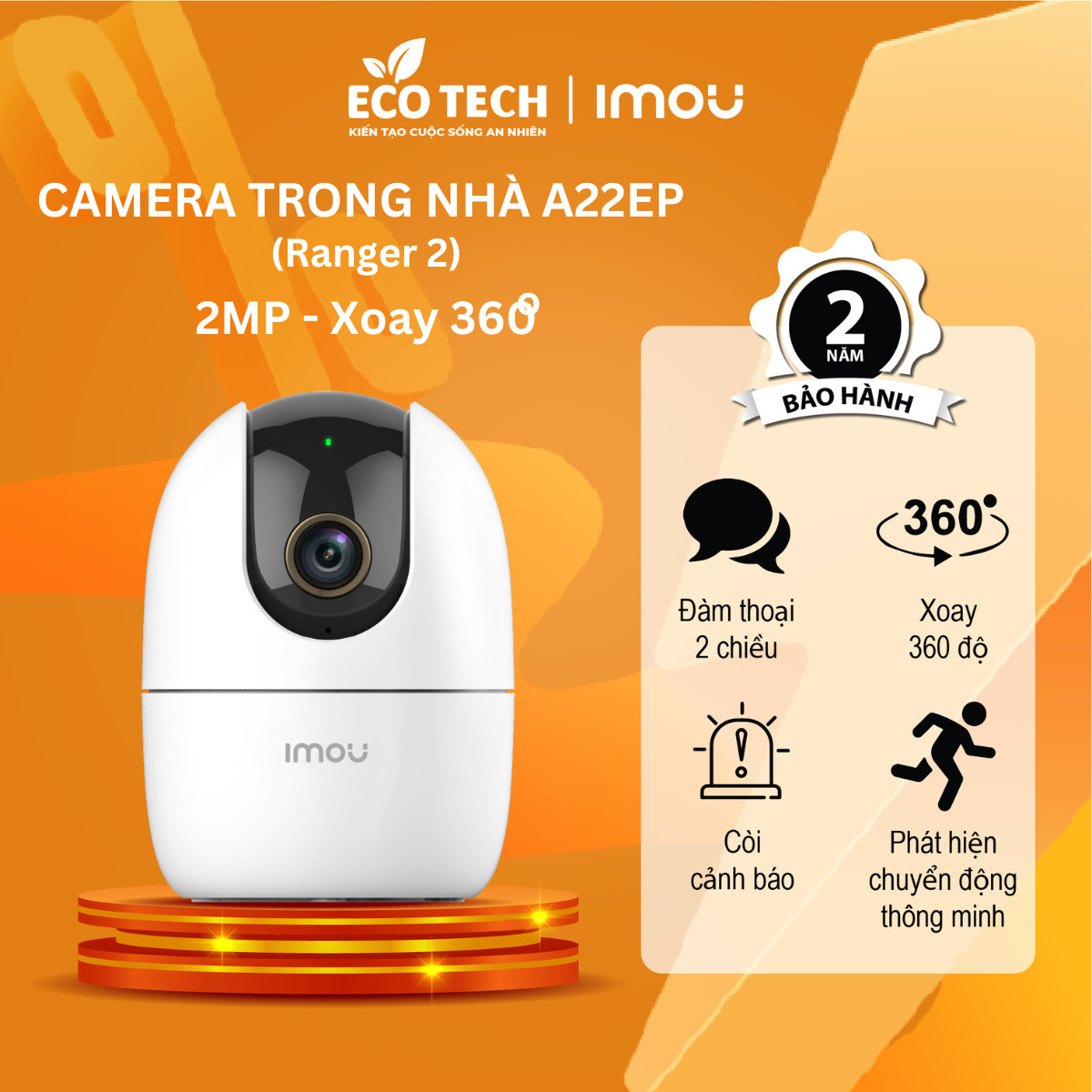 Camera Imou trong nhà A22EP IP Wifi Độ phân giải 2M, Phát hiện và Cảnh báo chuyển động, Đàm thoại, Quay 360 độ - Eco Tech Store