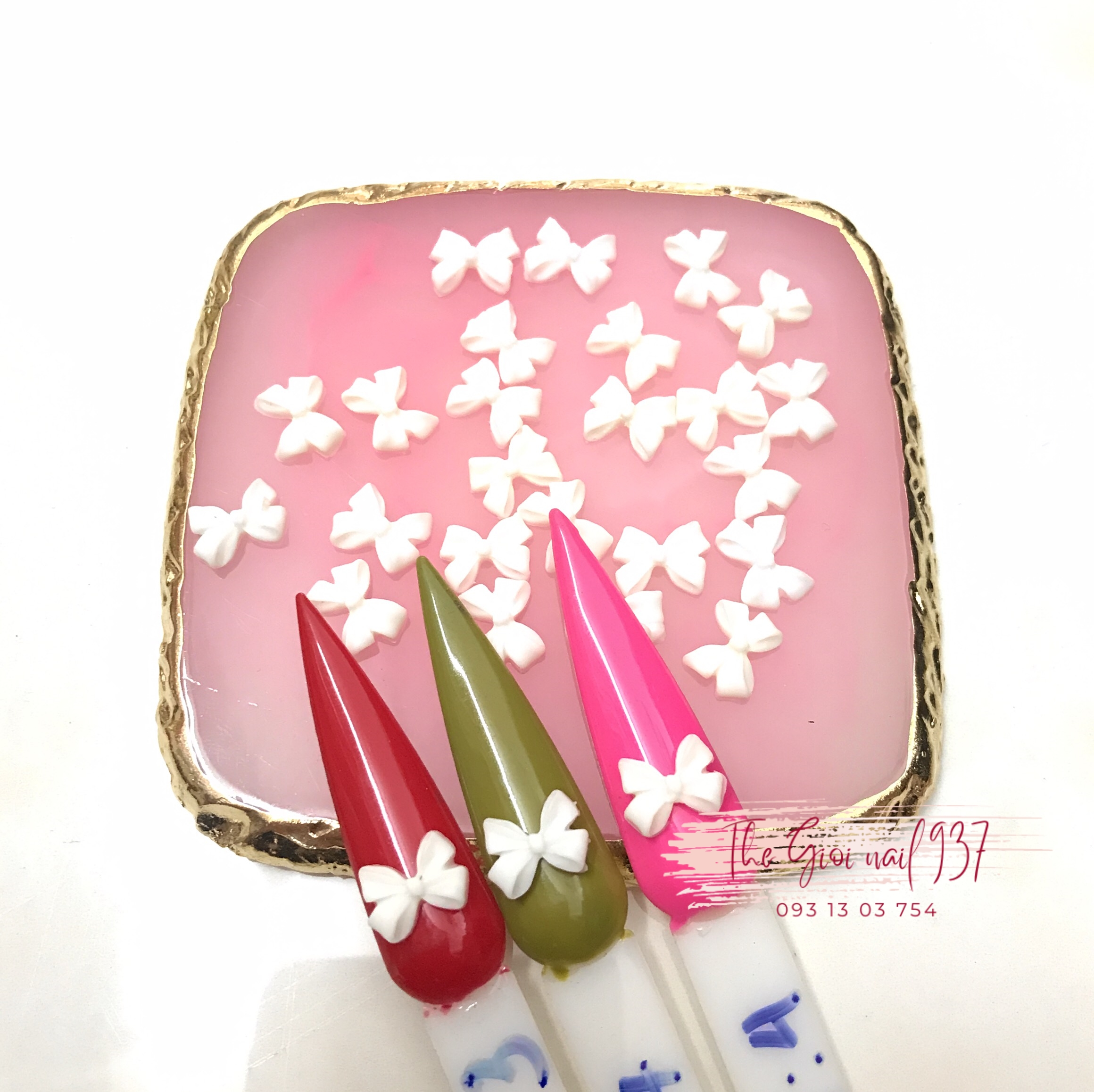 Set chram nơ trắng - mẫu ngắn - hot trending - đính móng siêu đẹp - tgn937