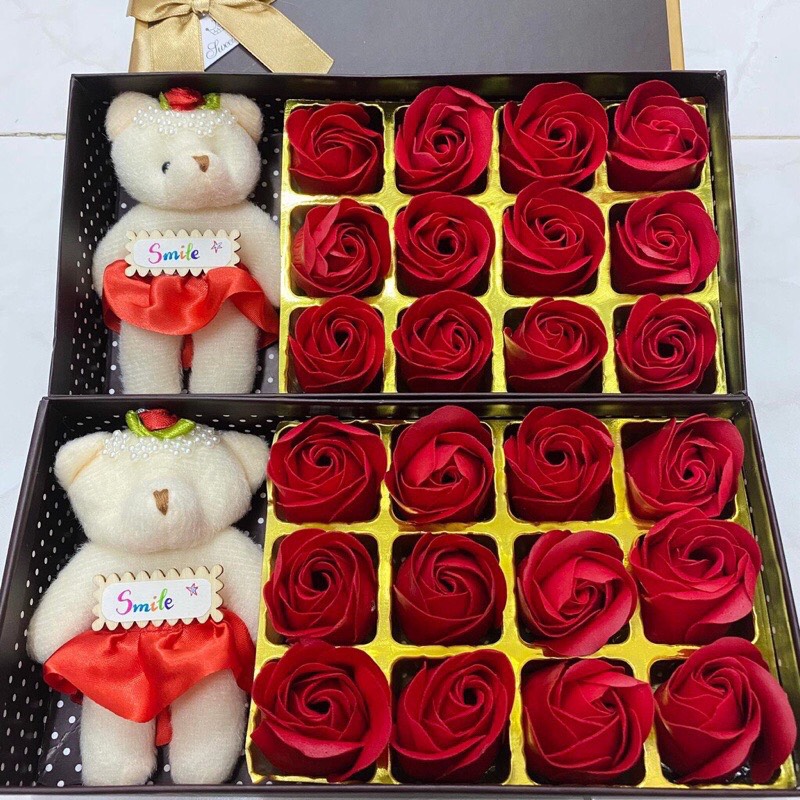 Hộp Quà Tặng Hoa Hồng Sáp Kèm Gấu Cực Đáng Yêu - quà tặng cực dễ thương cho bạn gái ngày lễ kỷ niệm...