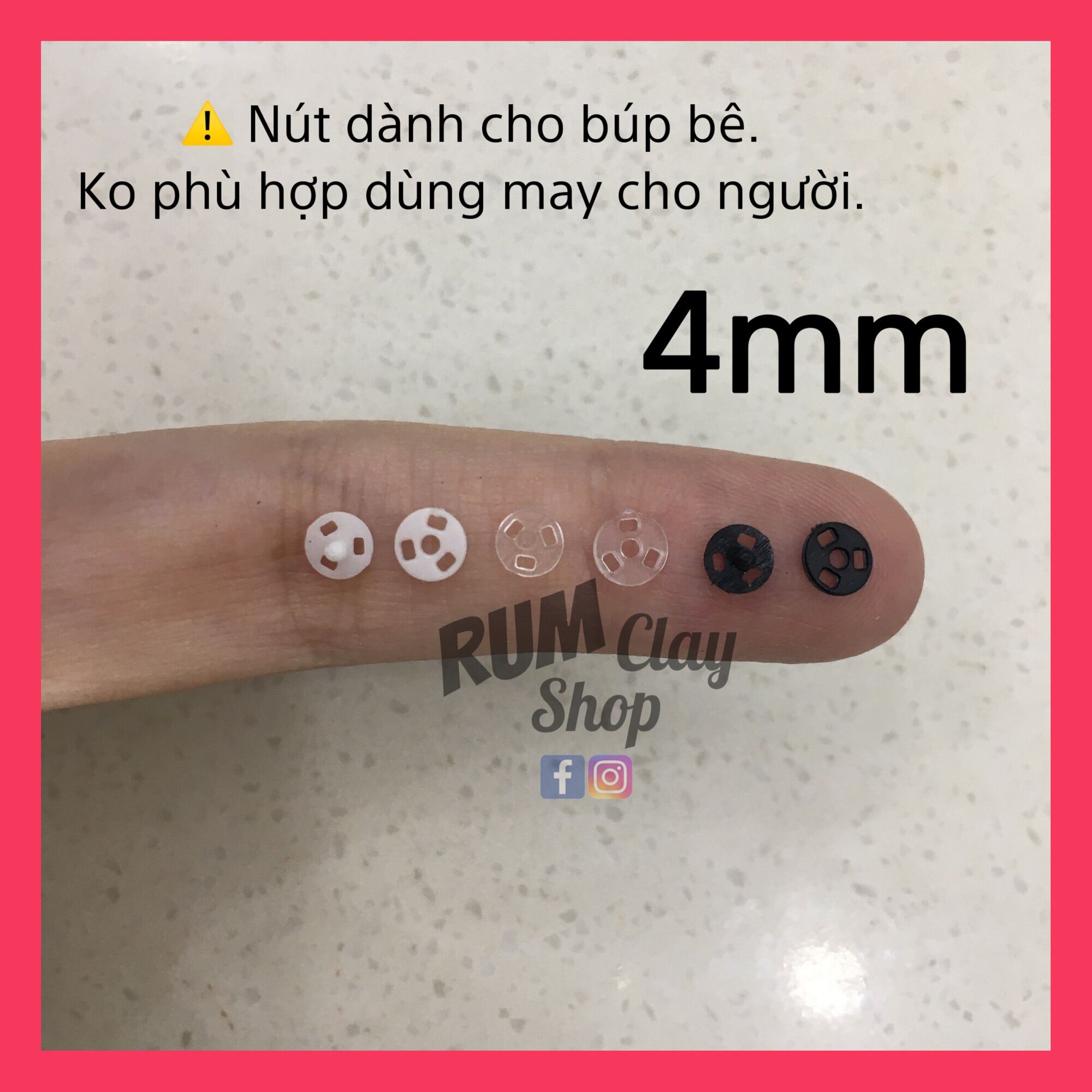 Nút bấm Nhựa 4mm mini cho Doll, Bjd, Obitsu