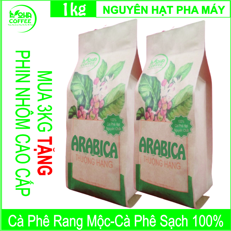 1kg(2 bịch 500gr) Cà Phê Hạt Arabica Đà Lạt Rang Mộc Dạng Hạt Pha Máy -LOHA COFFEE
