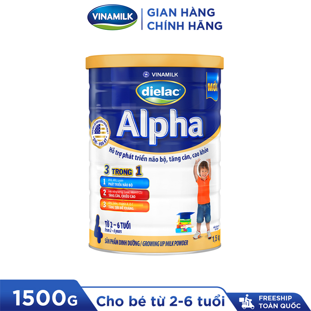 Sữa bột Dielac Alpha 4 1.5kg (cho bé từ 2- 6 tuổi) - Sữa công thức 3 trong 1 hỗ trợ phát triển não bộ, tăng cân chiều cao, tăng sức đề kháng cho trẻ