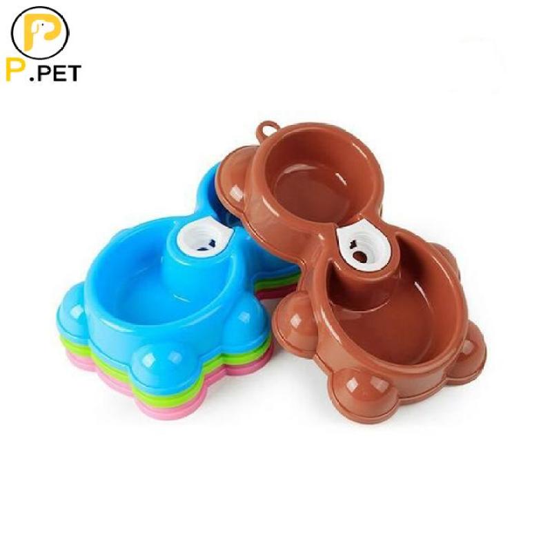 Bát ăn tự động hình gấu 2 trong 1 cho chó mèo - Bát ăn gắn chai tự động cho chó mèo (P.Petshop)