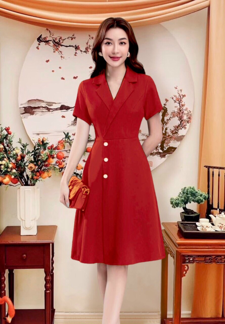 Đầm cổ vest công sở lịch sự, sang trọng fullsize