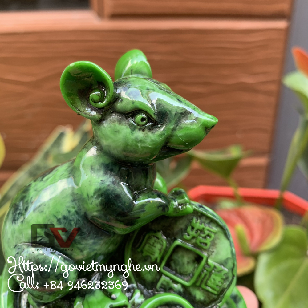 [HCMC] Feng Shui mouse statue-11cm height-composite stone-aqua green