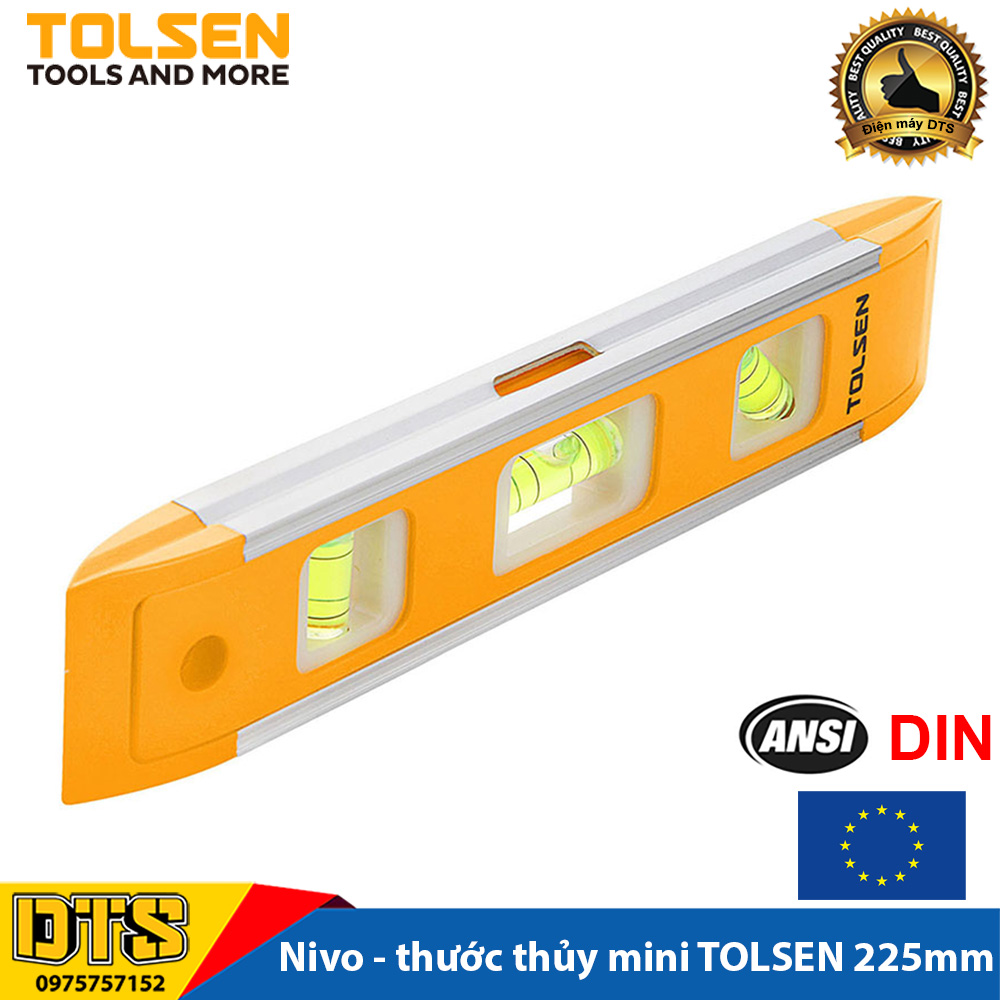 Ống nước nivo cần bằng, thước thủy mini công nghiệp TOLSEN 225mm, thước ni vô nhôm có nam châm hút - Tiêu chuẩn xuất khẩu Châu Âu