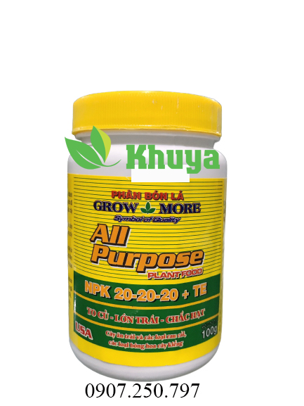 Phân bón lá grow more 20-20-20 te allpurpose 100gr