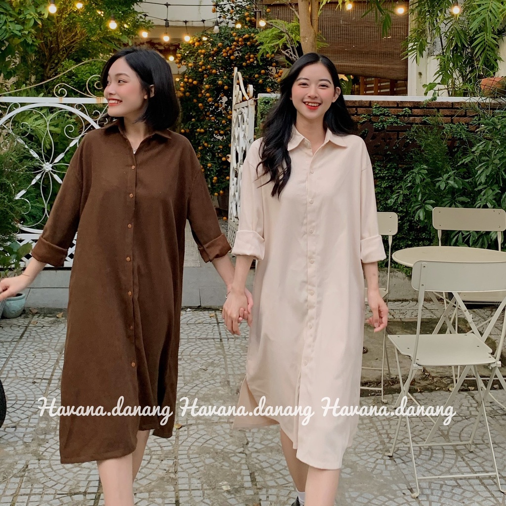 [VOUCHER 12%/149K] Đầm sơ mi dáng suông chất nhung