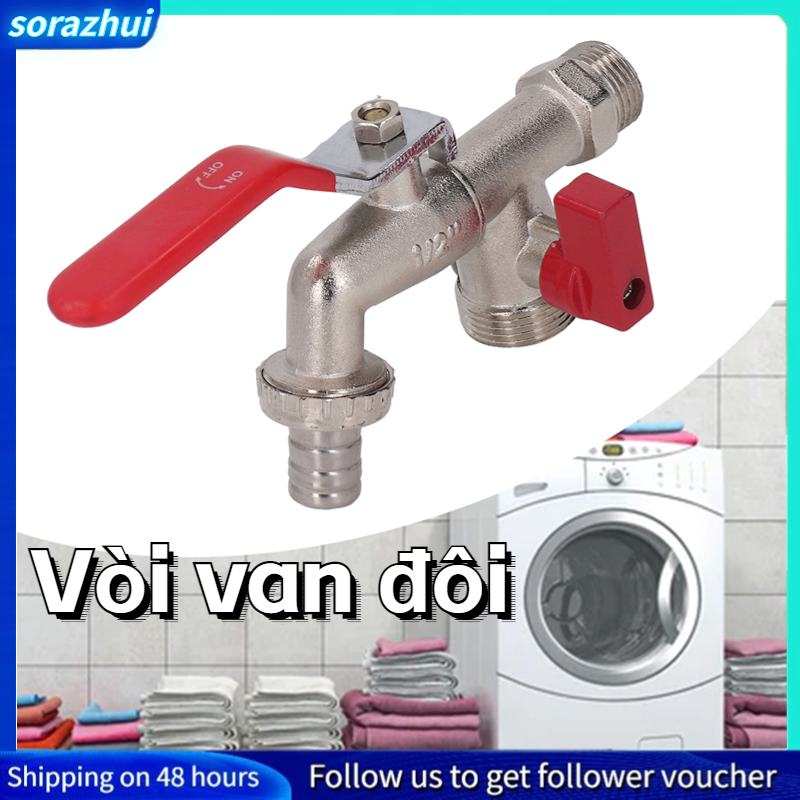 Hose Faucet, Double Valve Faucet Hose Good Sealing Aging Resistant Zinc Alloy 1/2in and 3/4in Outlet for Irrigation for Garden