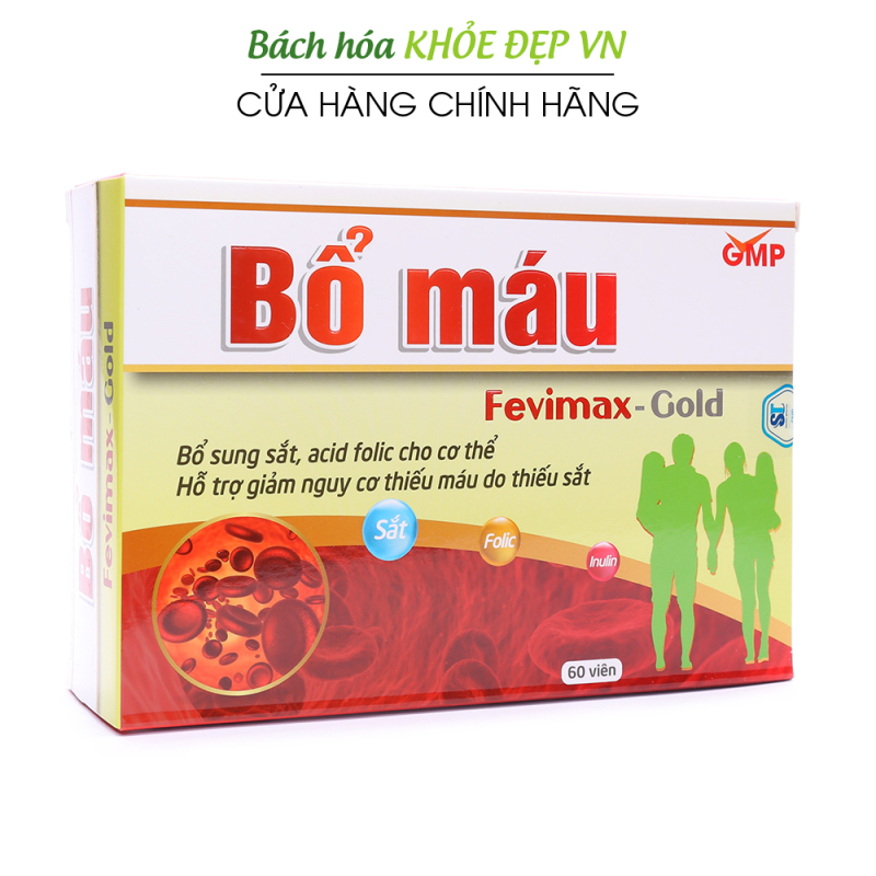 Viên uống Bổ máu Fevimax Gold bổ sung Sắt, Acid Folic cho người thiếu máu - Hộp 60 viên