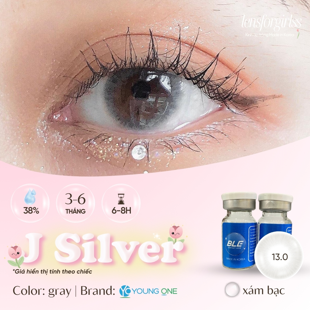 [Mã LazXuHuong02 - giảm 25k đơn từ 199k] Lens cận xám bạc | Kính áp tròng xám bạc J SILVER- Made in Korea | HSD 6 tháng| LENSFORGIRLSS