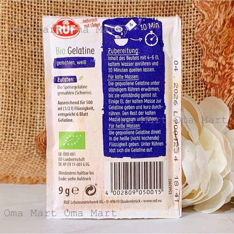 Bột gelatine hữu cơ Ruf 9g