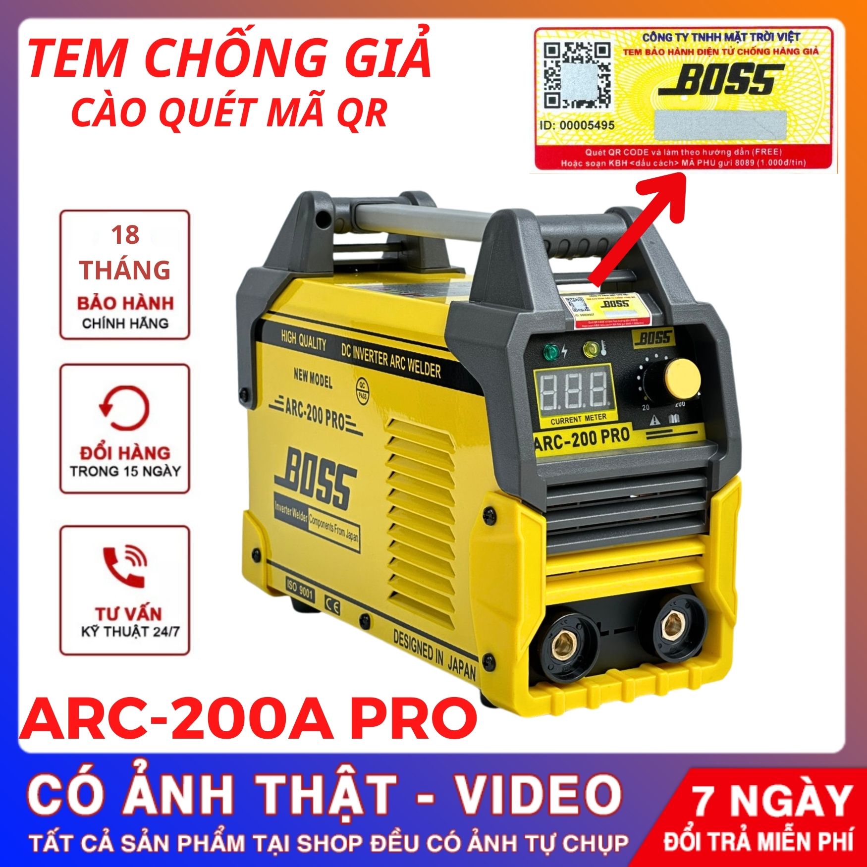 Máy hàn Boss ARC 200 PRO, máy hàn điện tử boss 200a, máy hàn mini, máy hàn chính hãng, máy hàn