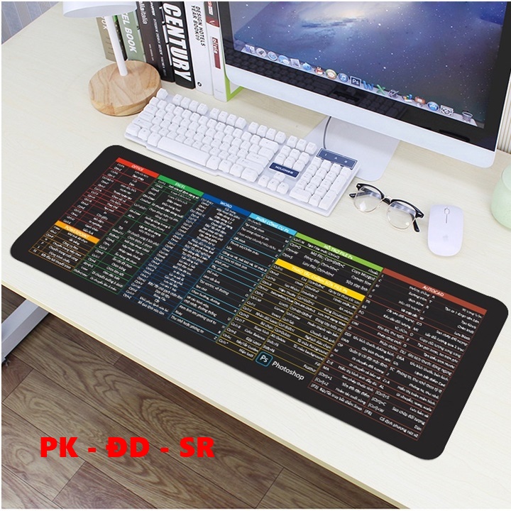Miếng lót chuột, bàn di chuột in phím tắt office, excel, word, photoshop ... may viền 70cm x 30cm x 3mm - siêu rẻ
