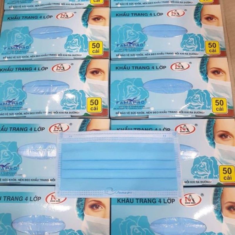 Khẩu Trang Y Tế 4 Lớp , Hộp Khẩu Trang Kháng Khuẩn Chuẩn Hộp 50 Cái Có Giấy Chứng Nhận
