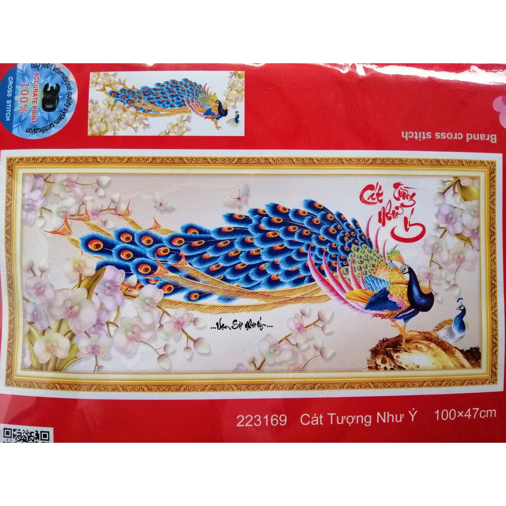 [HCM]Tranh thêu chữ thập công xanh cát tường như ý 223169 - kích thước 100 * 47