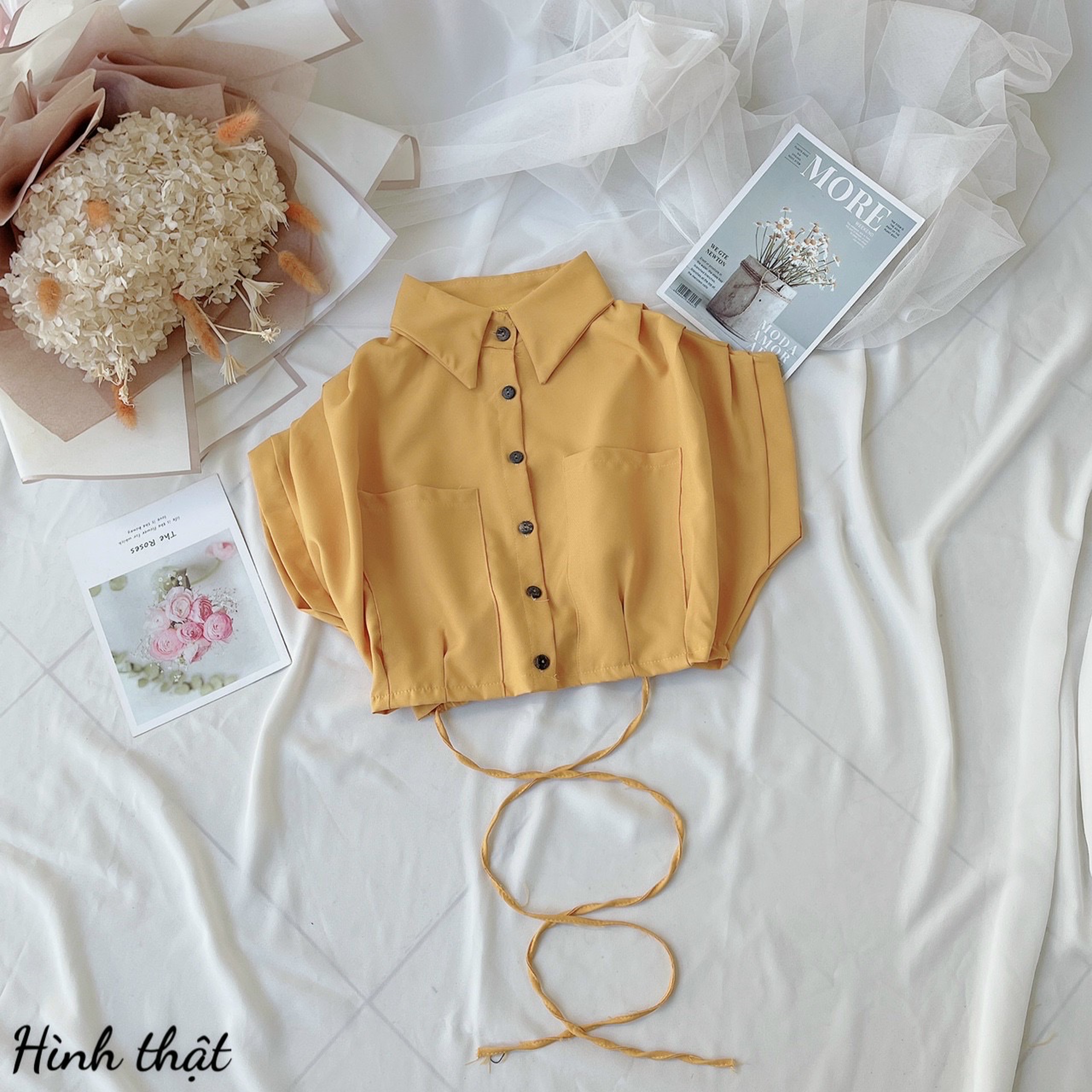 Hot 🔥🔥🔥 Áo sơ mi croptop dây chéo bụng (dưới 48kg) - Ảnh thật