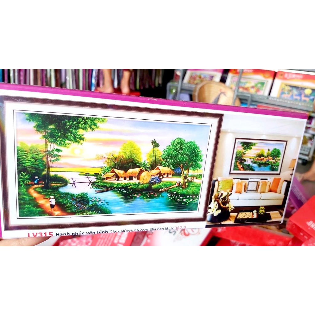 Tranh đính đá phong cảnh làng quê LV015 kích thước 120x60cm
