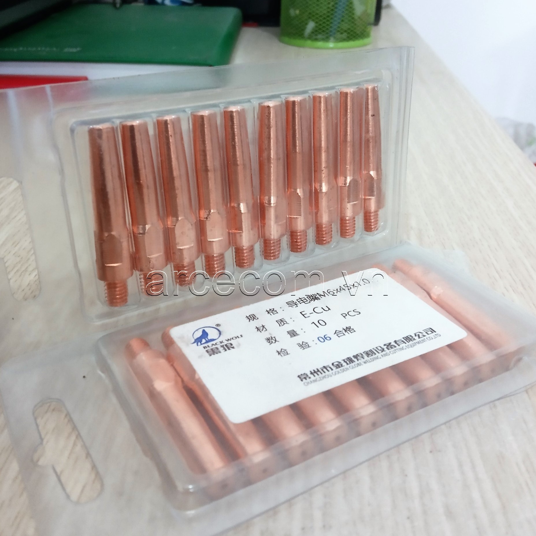 Bép hàn mig M6x45x0.8-1.6mm Black wolf (con sói) - vỉ 10 cái