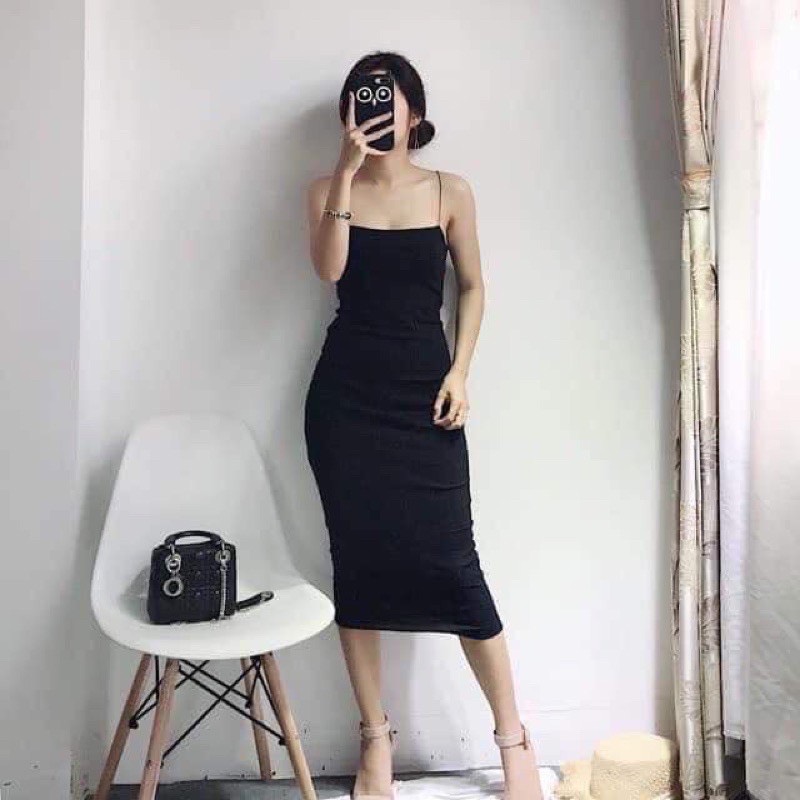 Mua Đầm body 2 dây nữ cổ đổ, Váy 2 Dây Hàng Thiết Kế (LV221) - Đen - free  size < 62kg tại Sunny Clothing Store | Tiki