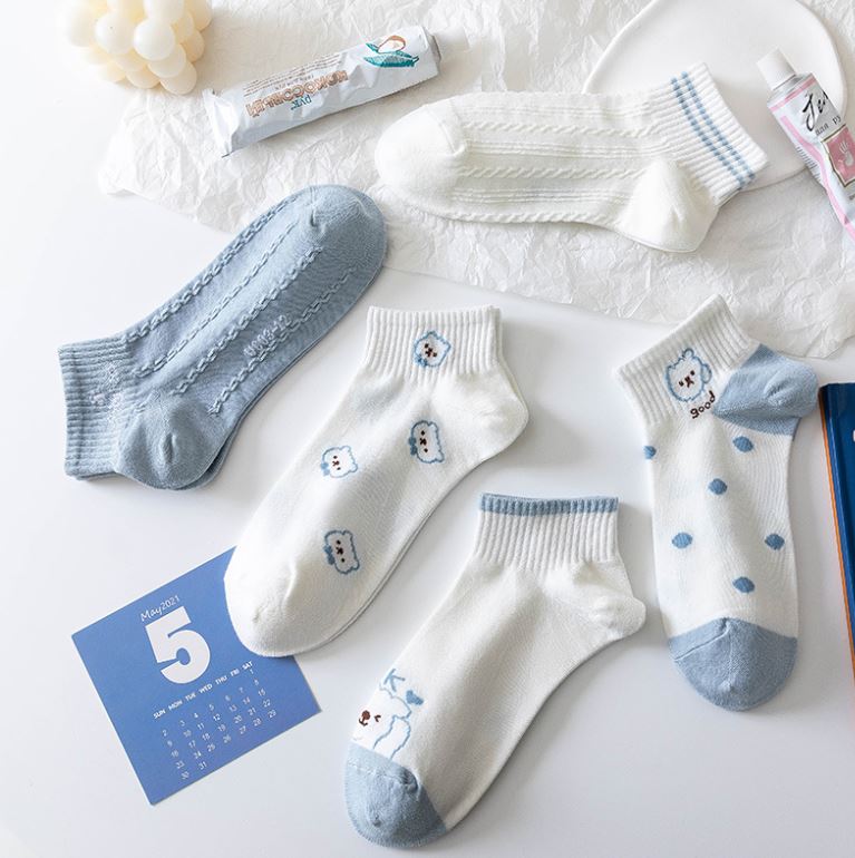 Set 10 Đôi Tất Vớ Nữ Ngắn Cổ Gấu Blue