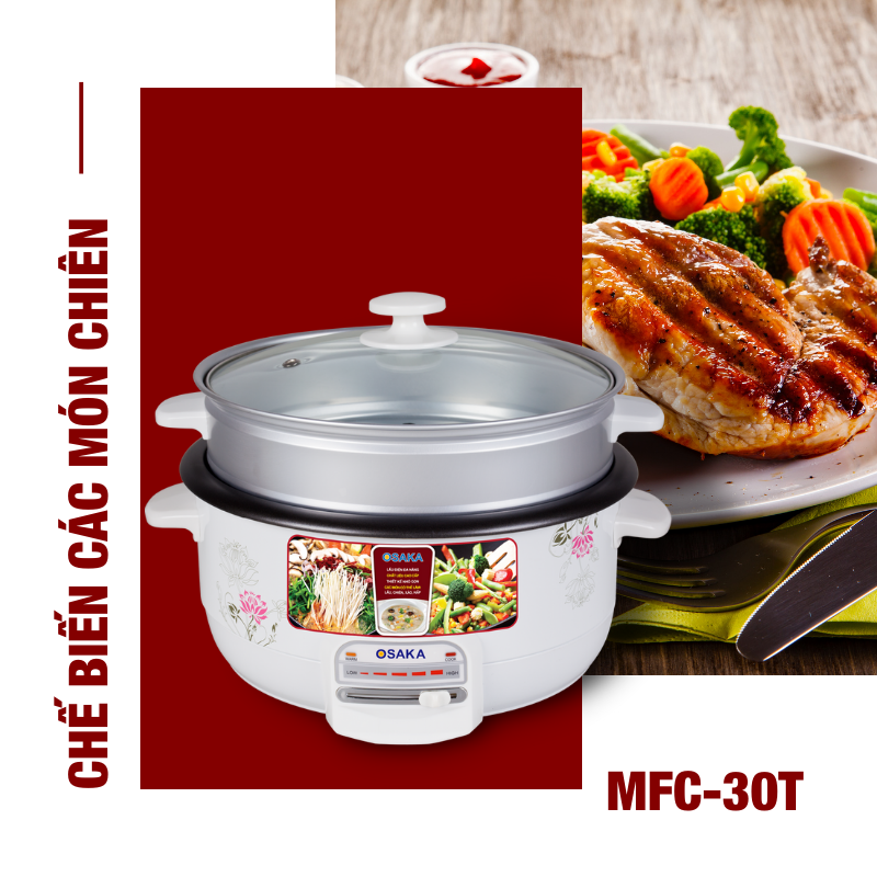 Nổi Lẩu Điện Đa Năng Dung Tích 3L Công Suất 1200W, Lòng Nhôm Tráng Men - OSAKA MFC-30T