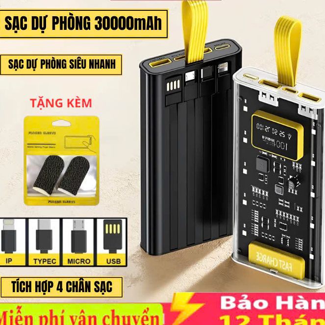 Sạc Dự Phòng 20000 30000 50000 mAh hỗ trợ sạc nhanh 120W thiết kế trong suốt chuẩn dung lượng không thiếu