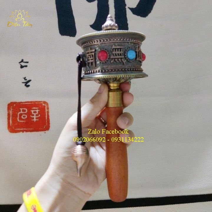Falbala prayer wheel rotating hand and lotus base-peace of mind, lucky ms450 Feng Shui Church Supplies