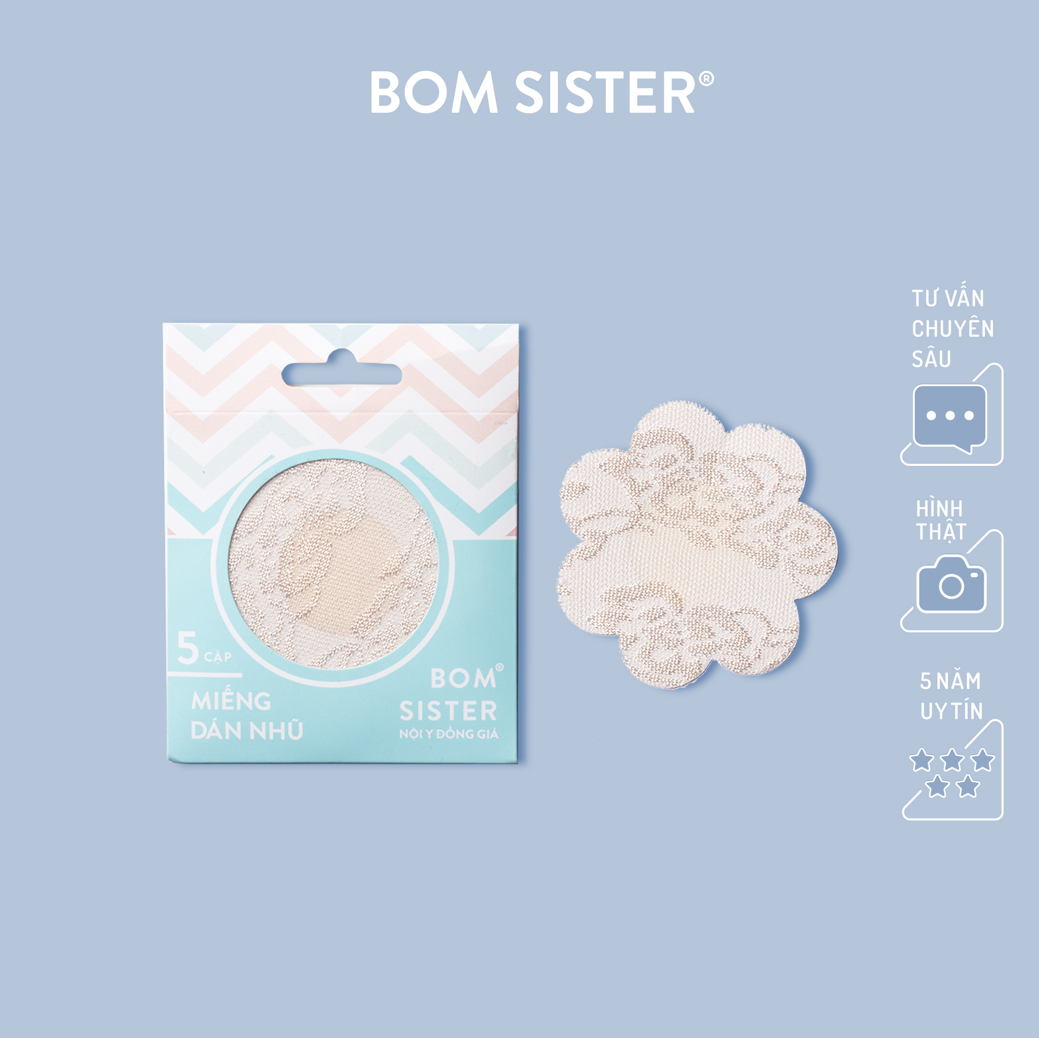 5 Cặp Dán Nhũ Vải Ren Hình Hoa BOM SISTER D013