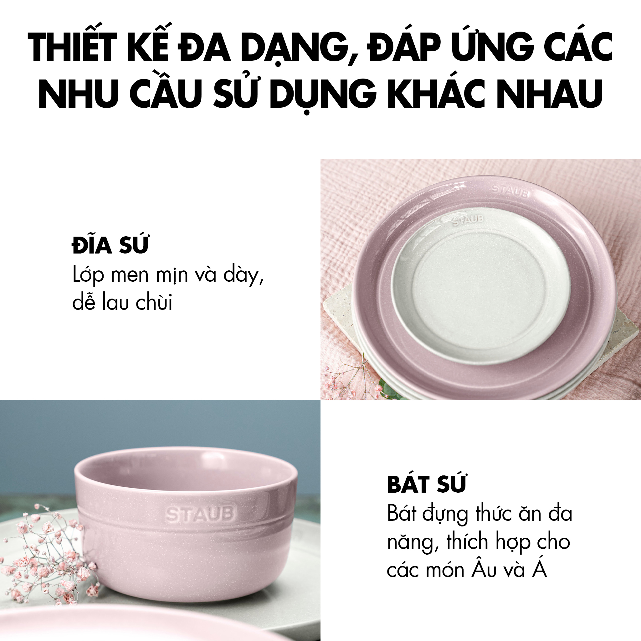 Bộ Chén, Đĩa, Cốc Gốm Sứ STAUB Cherry Blossom - Nhiều Size/Loại