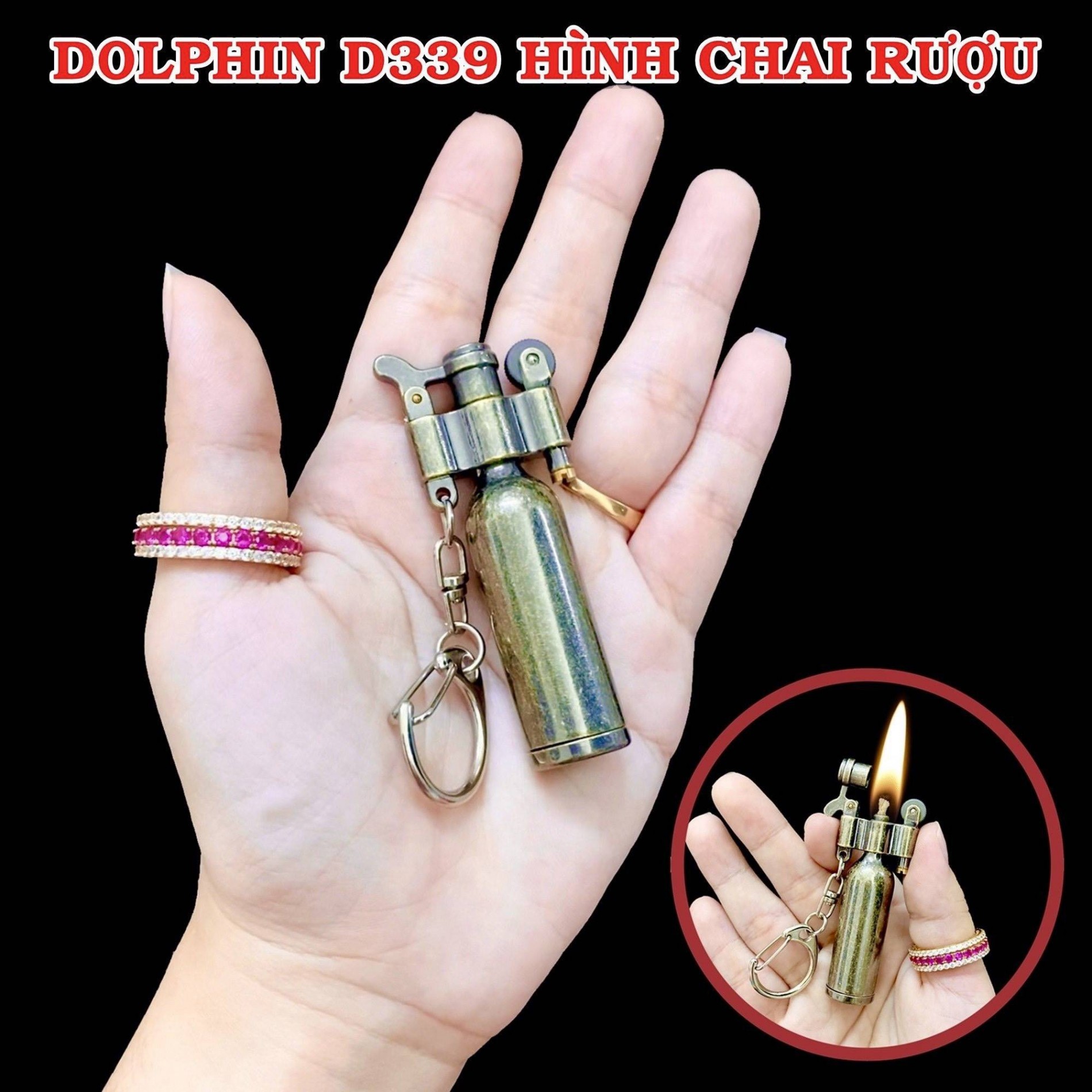 BẬT LỬA - MÓC KHÓA DOLPHIN HÌNH CHAI RƯỢU D339 XĂNG ĐÁ CỔ - (XÀI XĂNG)