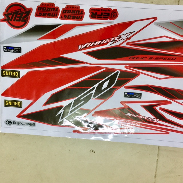 Tem Winner X Rời Dán Xe Đỏ Bạc In Mực Cao Cấp