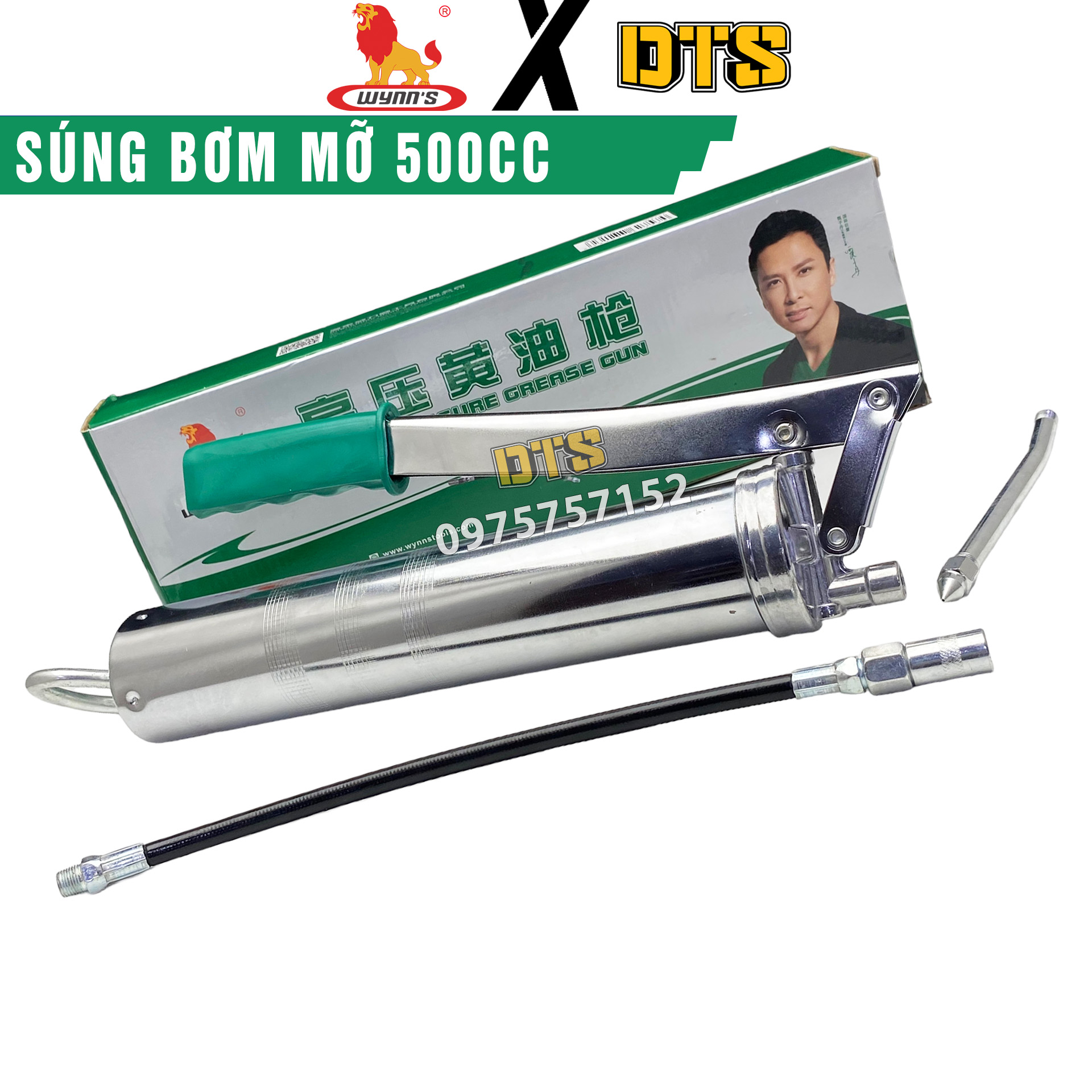 Bơm mỡ bò cầm tay 500cc trợ lực WYNN'S | Súng bơm mỡ bằng tay đa năng khung thép siêu bền, áp lực mạnh bơm sâu, không e mỡ - Kèm 2 vòi bơm