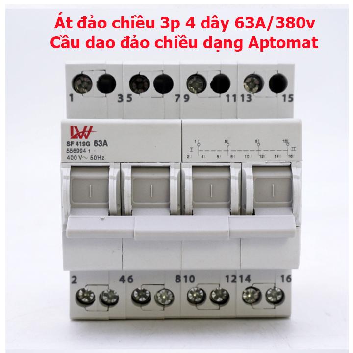 Aptomat đảo chiều 3 pha 63A/380V LW cầu dao đảo chiều pha dạng aptomat dùng để thay thế sản phầm cầu dao đảo chiều 3P/63A dạng dao cắt cổ điển