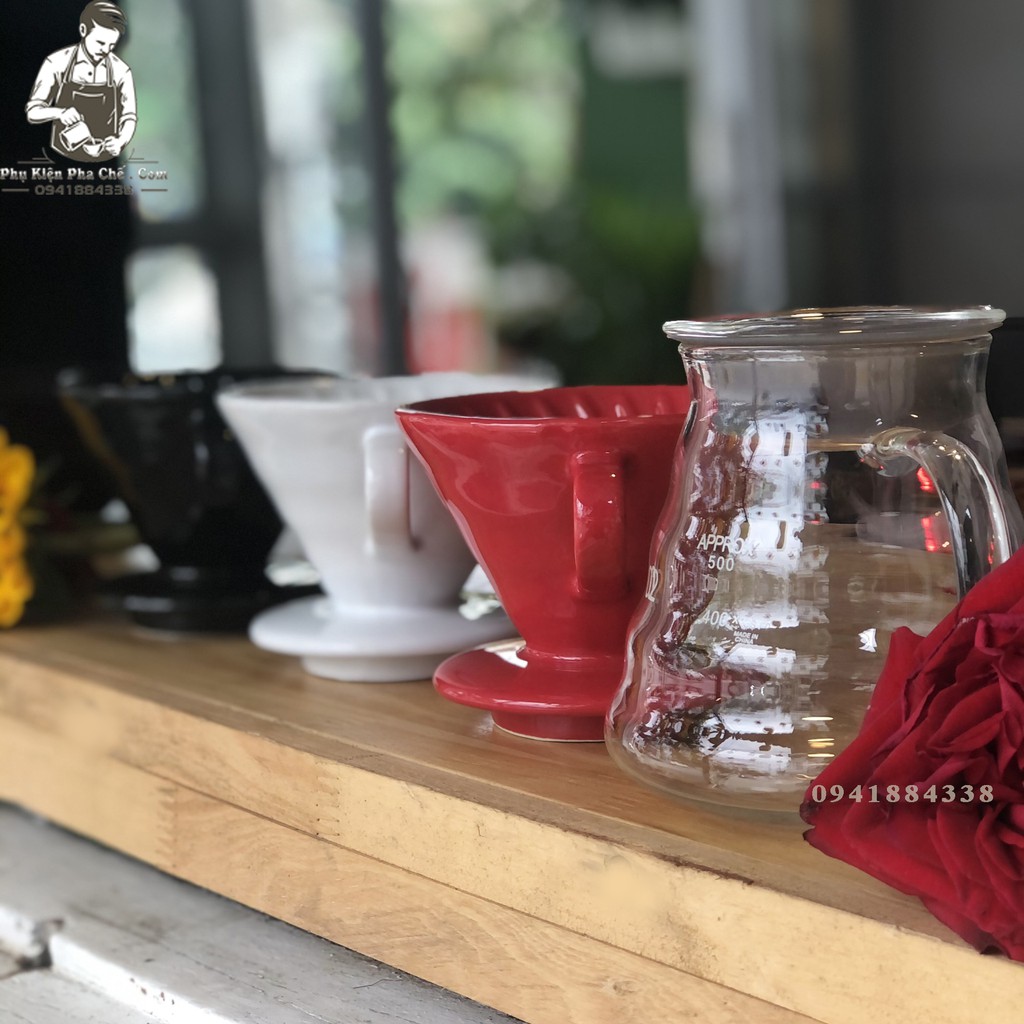 Bộ Bình Pha Cà Phê Drip V60 Phễu Sứ
