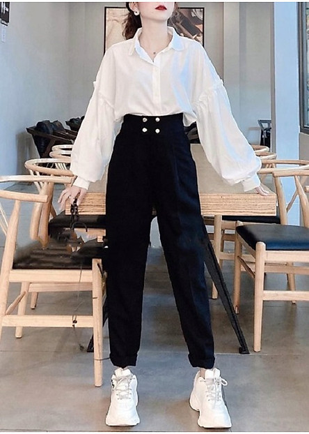 Quần baggy cạp cao 4 cúc