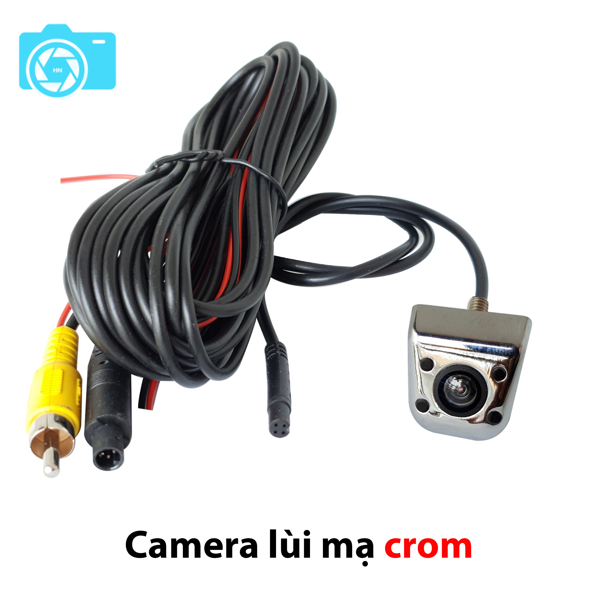 Camera lùi hồng ngoại cho màn hình DVD, LCD, TFT, Android, chân cắm AV, nguồn 12V, 4 đèn hồng ngoại, mạ crom