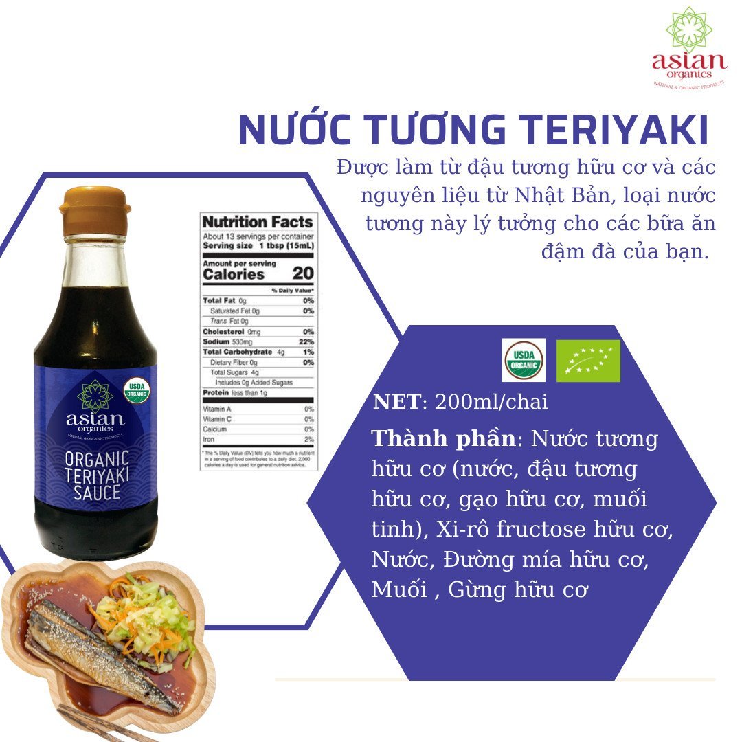 Teriyaki hữu cơ Organic Teriyaki Sauce 200ml - Hương Vị Tự Nhiên, Không Chất Béo Chuyển Hóa