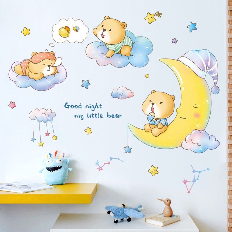 Decal dán tường chúc bé ngủ ngon gấu và trăng